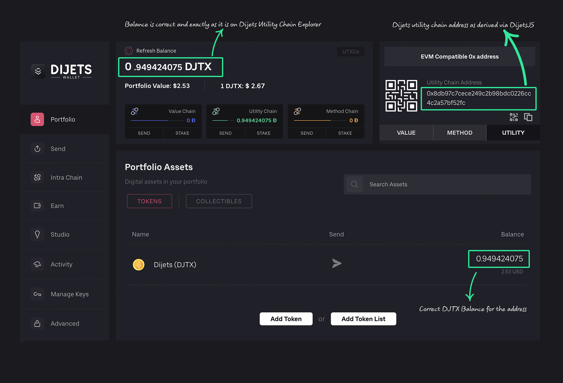 Web wallet balance